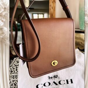 COACH DARK SADDLE 1941 TURNLOCK FLAP / COMPACT POUCH BAG